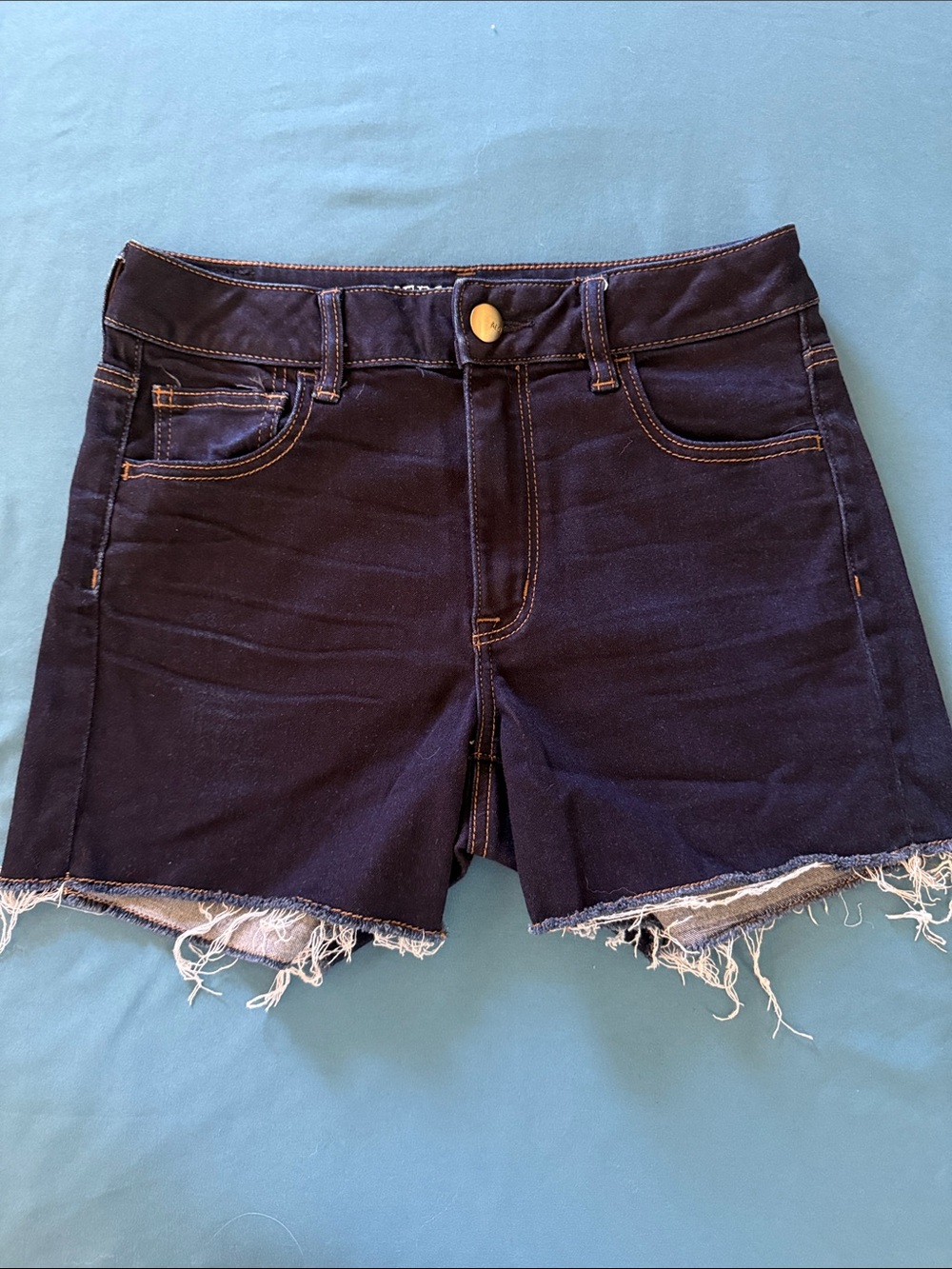 American Eagle Outfitters Dark Indigo Frayed Denim Shorts